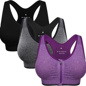 Women's Zip Front Sports Bra Wireless Post-Surgery Bra Active Yoga Sports Bras